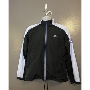 Adidas Jacket Women Large Black White Track Full Zip Mesh Lined 3-Stripes 266040